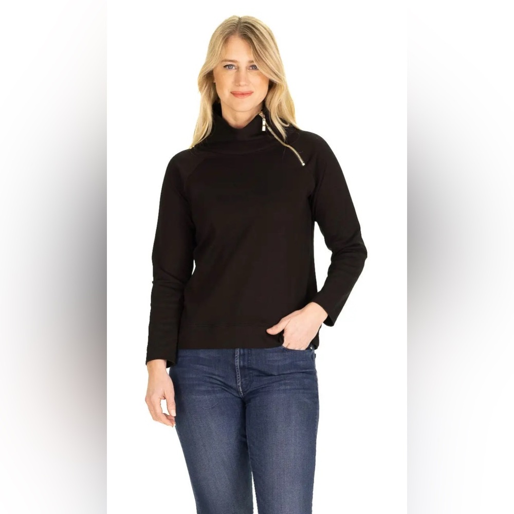 Investments Black Pullover Sweater with Zipper Accent